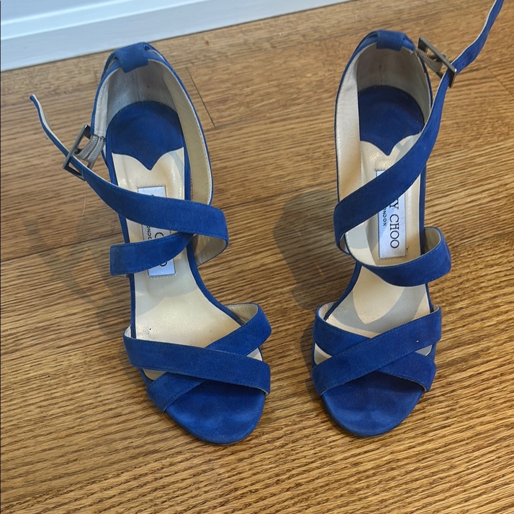 Jimmy Choo Cobalt Suede Strappy Sandals